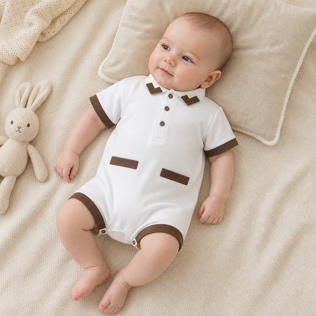 Kortärmad babybody i bomull med knäppning fram
