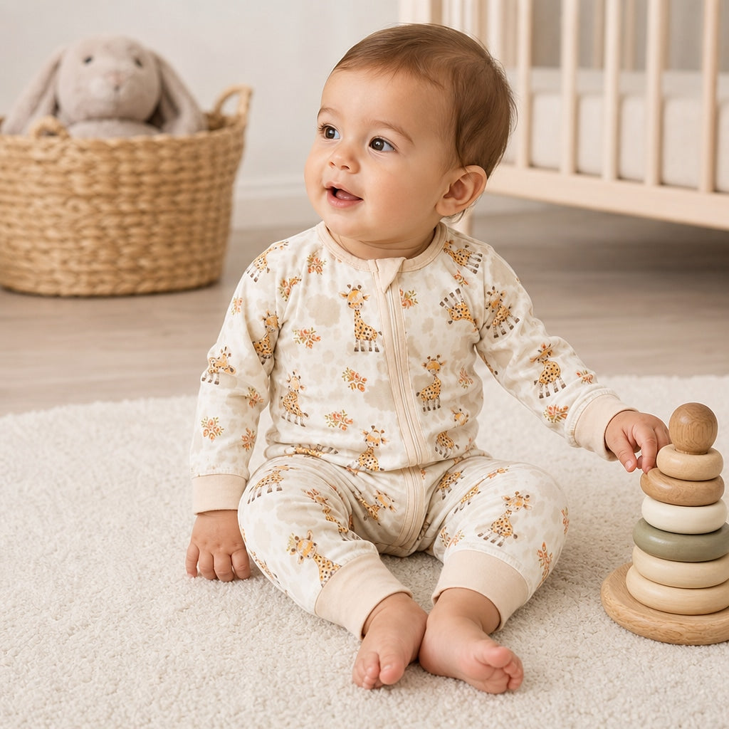 Babyoverall i bambuviskos med tvåvägsdragkedja