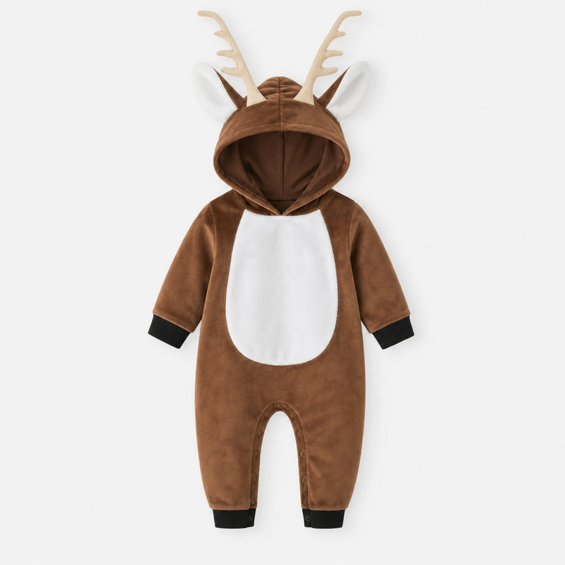Babyoverall med huva i flanell med rendesign