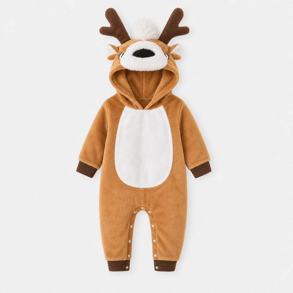 Babyoverall med huva i flanell med rendesign
