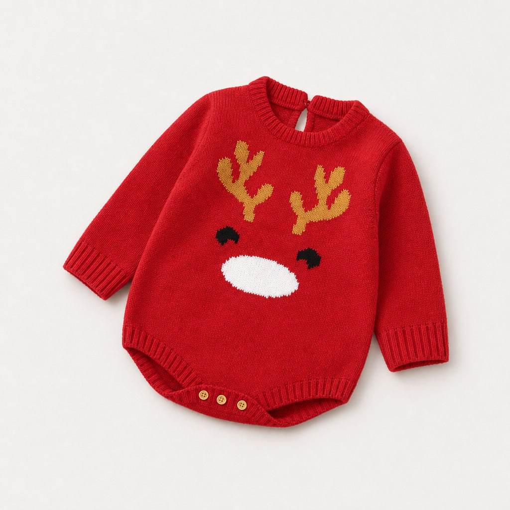 Stickad babybody med julmotiv