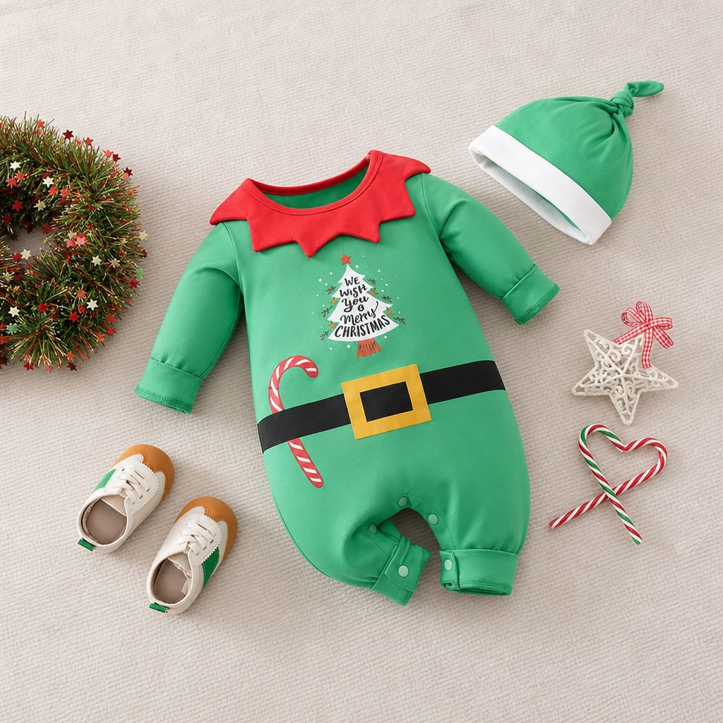 Babyoverall med julmotiv i viskosblandning